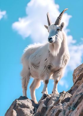 Mountain Goat On Rock