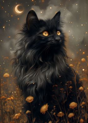 Mystic Black Cat and Moon