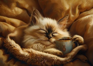 Siamese Cat with Coffee