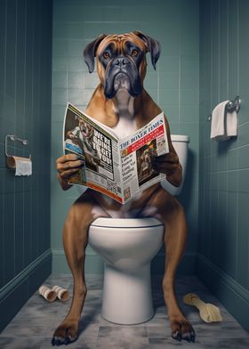 Boxer Dog on the Toilet