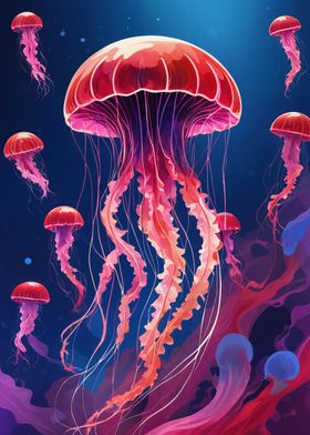 Colorful Jellyfish at Sea