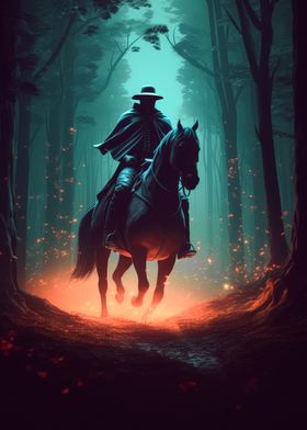 Cowboy on Horse in Forest