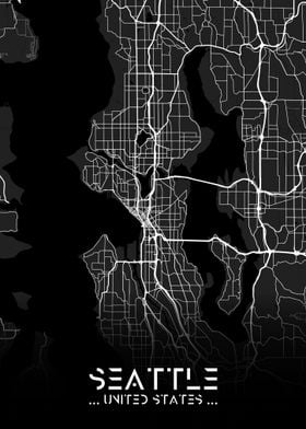 Seattle City Map Black