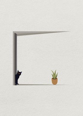 Minimal art Cat on a door 