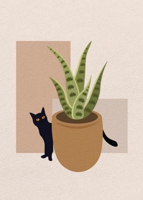 Cat behind flower pot