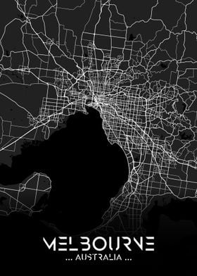 Melbourne City Map Black