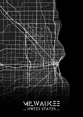 Milwaukee City Map Black
