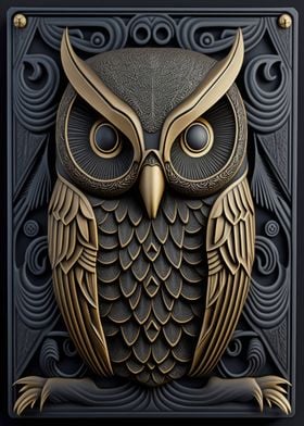 Owl Gold Relief Deco
