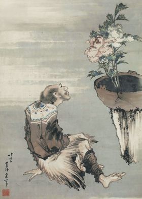 Man Looking at Peonies