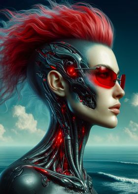 Cyberpunk Woman at Sea