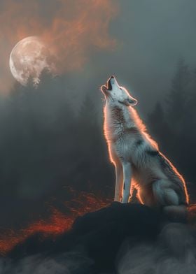 Moonlit Howling Wolf