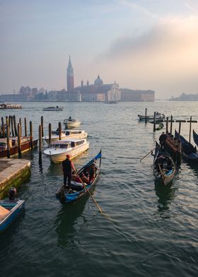 Sunset over gondola Venice