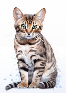 Watercolor Bengal cat