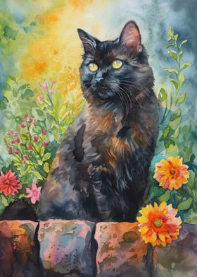 Cat Floral Painting