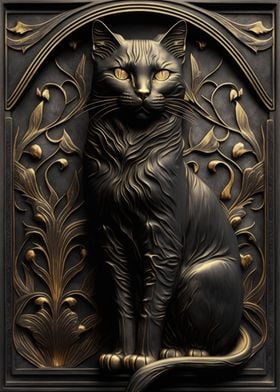 Cat Gold Relief Deco