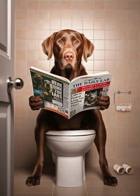 Brown Labrador on Toilet