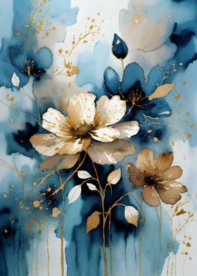 Blue and Golden Floral