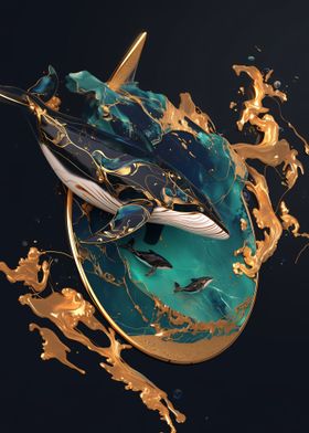 blue whale kintsugi art