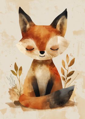 Cute Watercolor Baby Fox