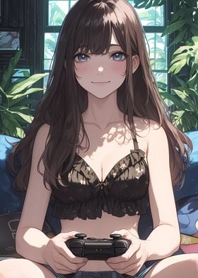 Bikini Anime Girl Gaming