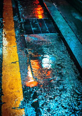 Rainy Neon Reflections