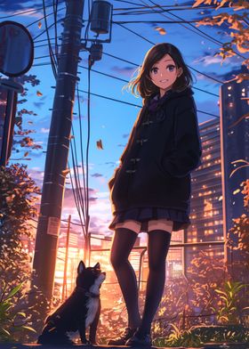 anime girl and dog