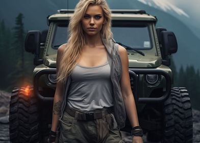 Jeep car and girl