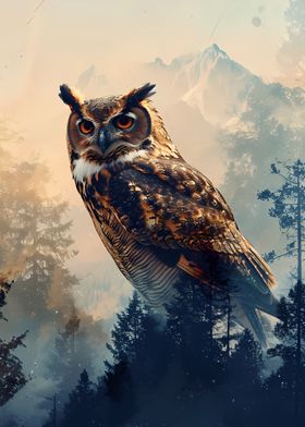 Owl Double Exposure Nature