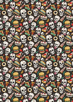 Skulls with Food Pattern