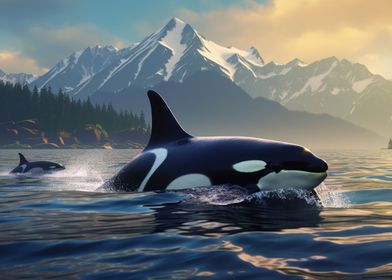 Orca Whale Sea Mountain