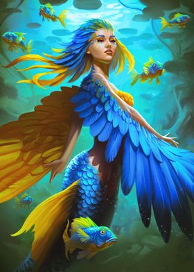 Blue Gold Macaw Mermaid