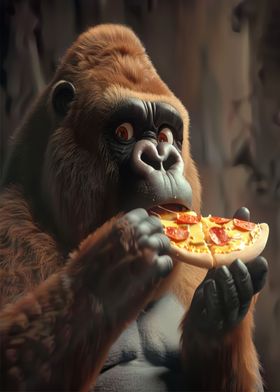 Gorilla Eating Pizza