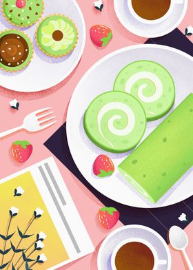 Matcha Cake Illustration