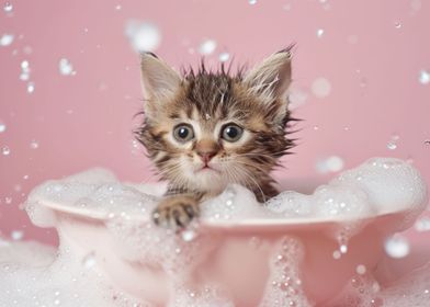 Messy Bubble Bath Cat