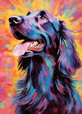 Colorful Flatcoated Dog