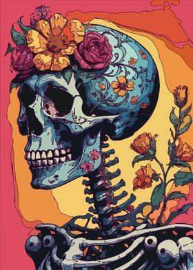 Floral Skeleton Pop Art 1