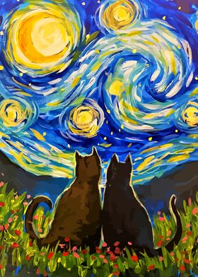 Cat Starry Night