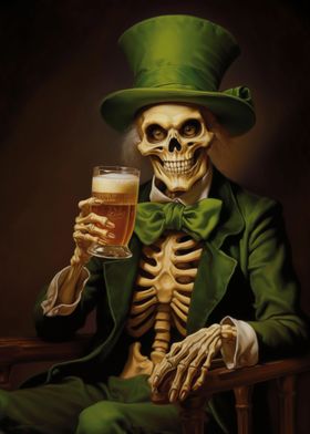 Irish Skeleton Drinks Beer