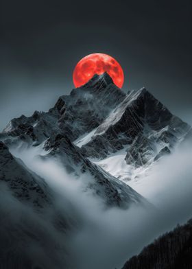 Blood Moon Snowy Mountains