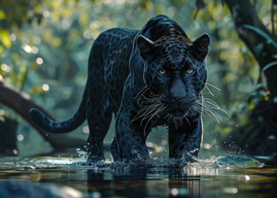 Panther On River Jungle