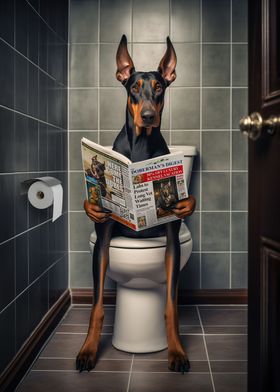 Doberman on the Toilet