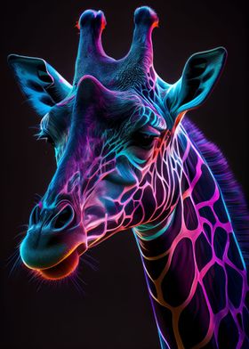 Neon Giraffe Portrait