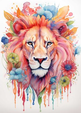 Lion Floral Watercolor