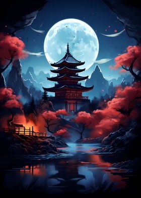 Pagoda with moon light