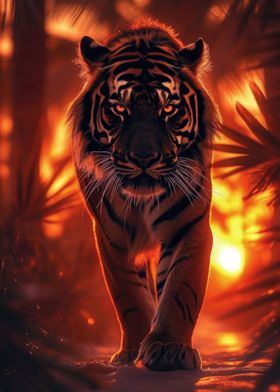 Tiger In Sunset Jungle