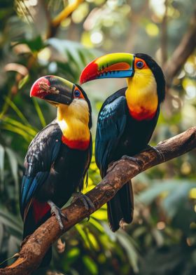 Two Toucans On Branch