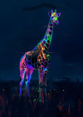 Neon Giraffe In A Field