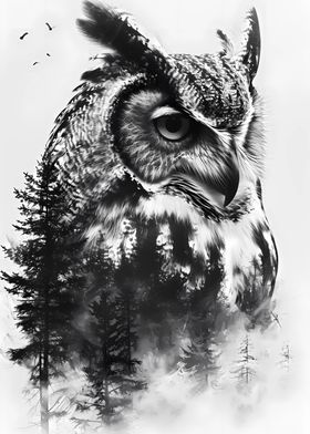 Owl Double Exposure Nature