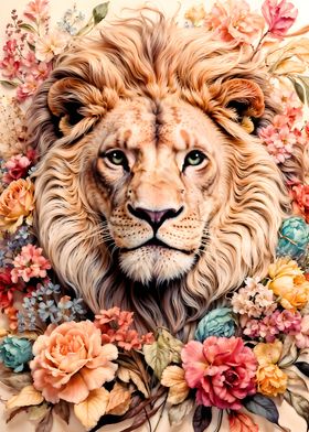 Pastel Lion With Flowers