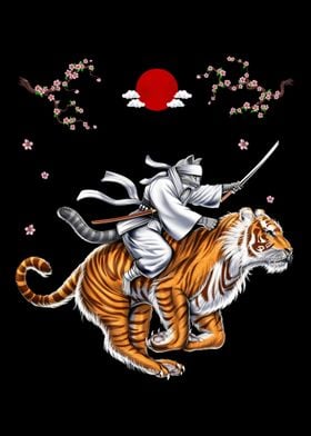 Cat Samurai Riding Tiger